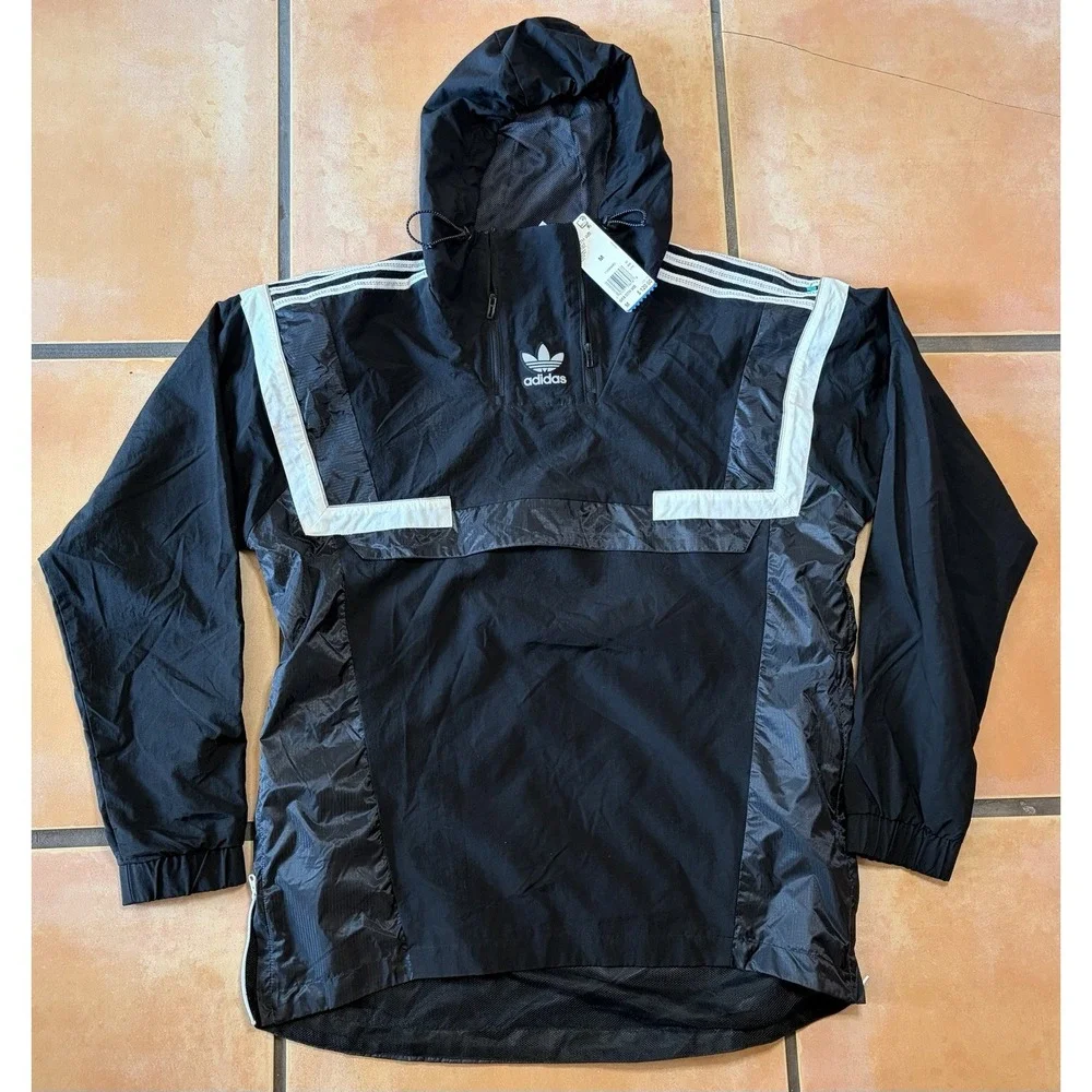 NWT Adidas Mens BR8 Pullover Windbreaker Jacket Black & White Medium CZ6107 2017